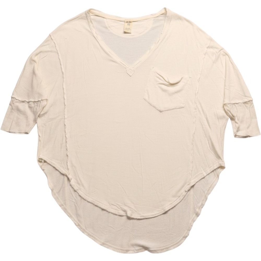 We The Free Free People White Ribbed V-Neck High Low Oversized Pocket Tee Small